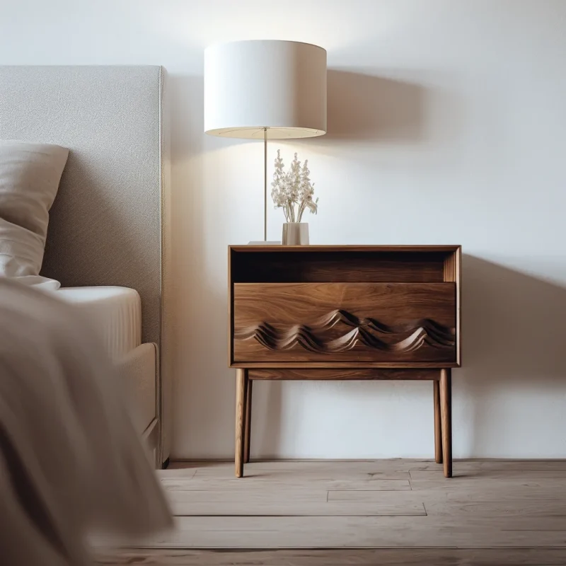 Contemporary Nightstand With Unique Wave Detail Drawer