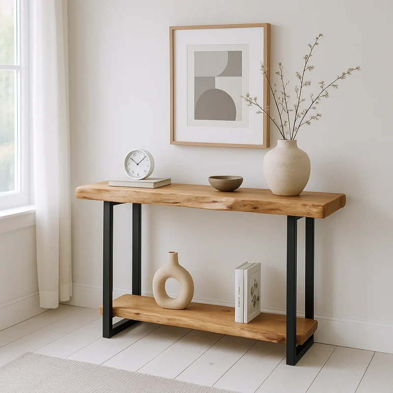 Entryway Console Table With Black Metal Legs And Shelf