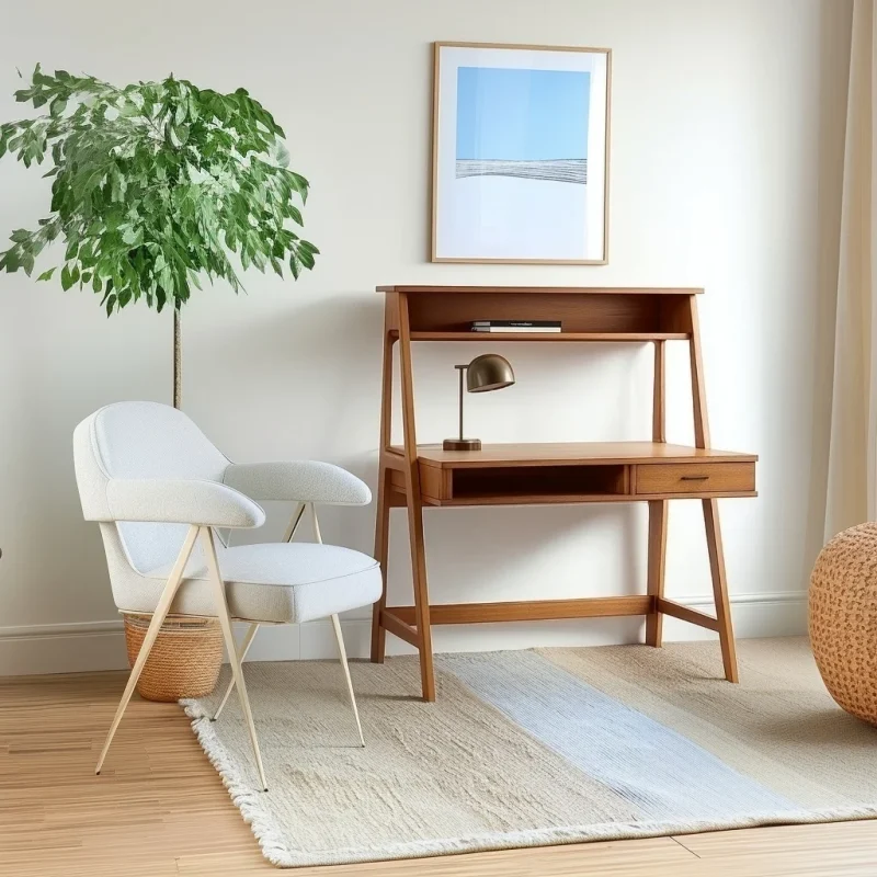 Modern Ladder Style Desk With Open Storage And Drawer