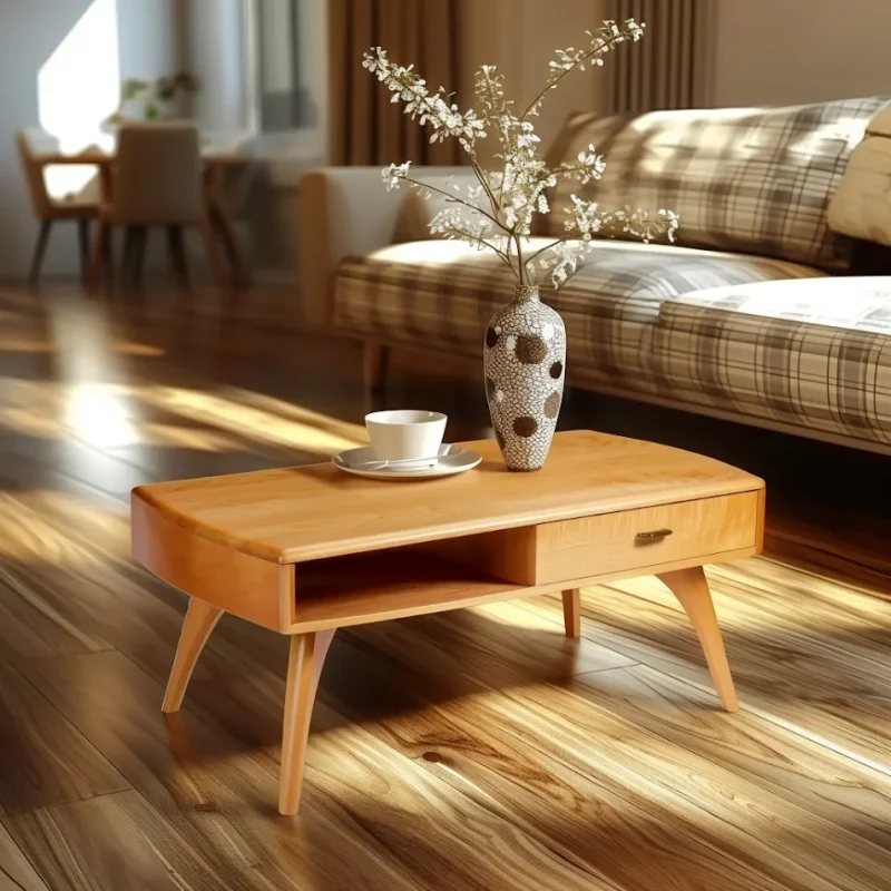 Mid Century Coffee Table With Drawer And Open Shelf