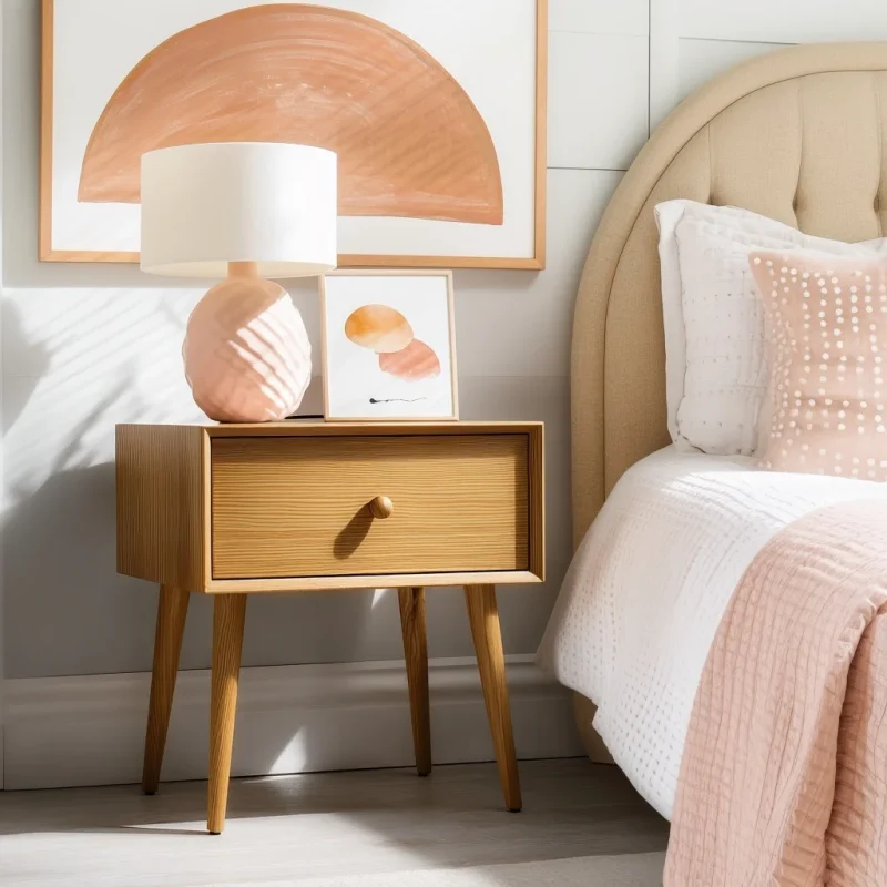 Modern Bedside Nightstand With Drawer And Tapered Legs